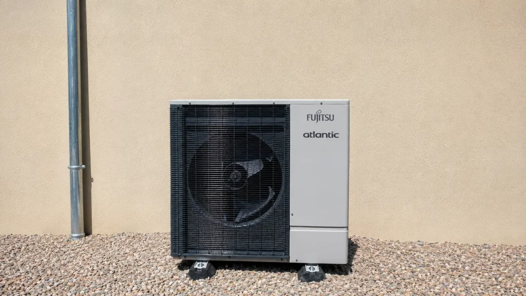 Installation extérieure d'une pompe à chaleur Fujitsu Atlantic par Technipac