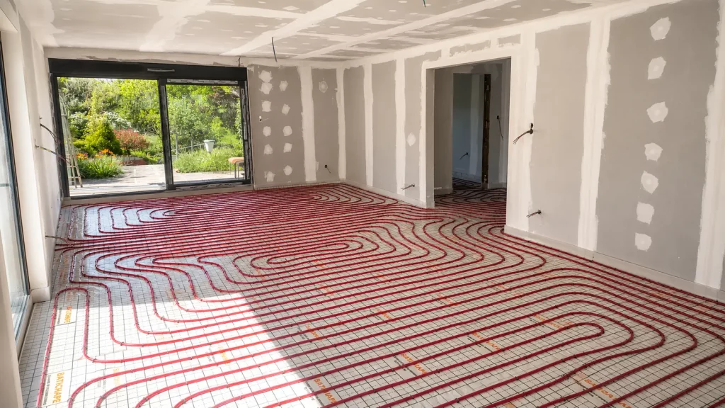 Réseau complet de plancher chauffant hydraulique posé par Technipac