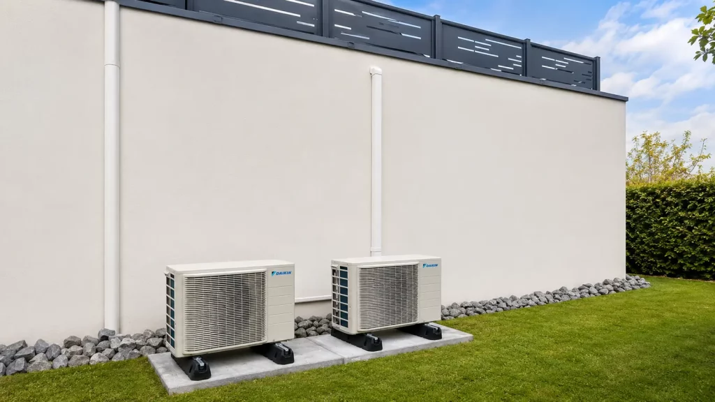 Installation de deux groupes extérieurs Daikin contre une façade